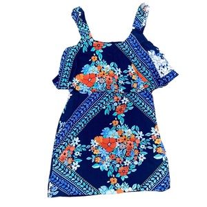 Maeve bold floral print dress, navy blue, teal, cream, orange, size 6
